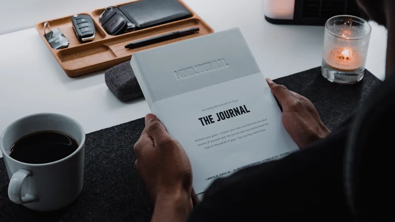 une rangée de journaux et carnets remplis sur une étagère, les dos visibles, représentant des années d'écriture quotidienne régulière